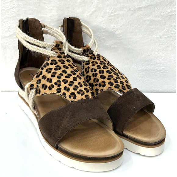 Diba True Green Clover Browning Cheetah Print Size 11 Wedge Gladiator Shoe NIB - Picture 1 of 9